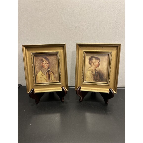 Antique Pair MAPLE FRAMES Gold Fillet CHARLOTTE & PETER C & A RIchards Boston - Picture 1 of 15